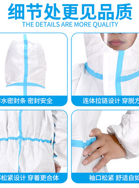 一次性防护衣连身全身隔离衣服防静电连帽无尘服工作服坐飞机专用