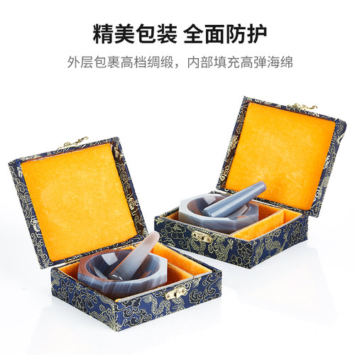 湘玻天然玛瑙研钵A级实验室研磨钵耐磨研磨棒乳钵内径80/90/100mm