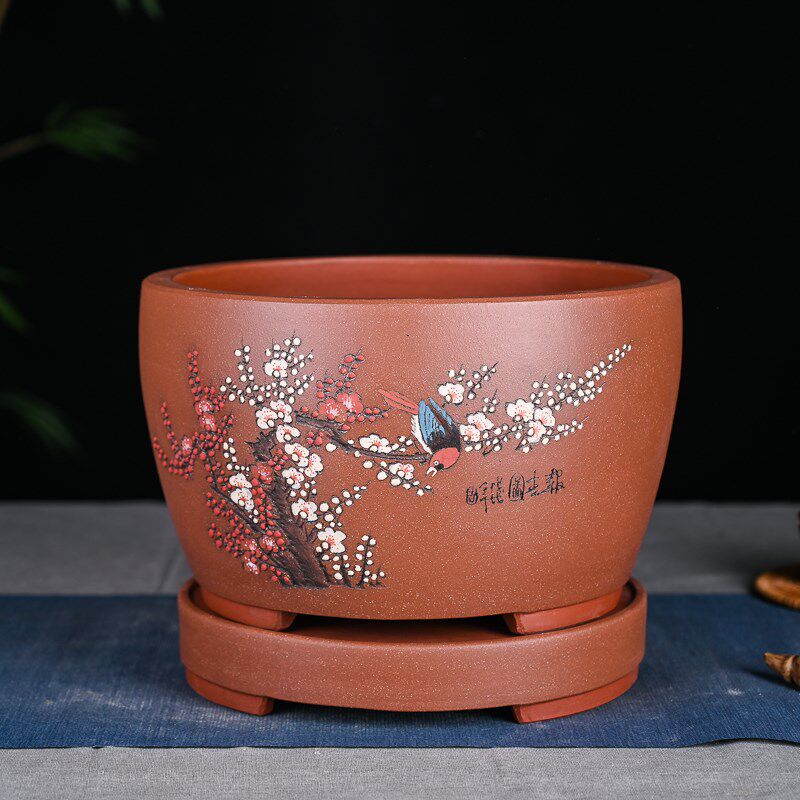 精品圆盆多肉花盆陶瓷创意植物古典粗陶绿植花盆 盆景