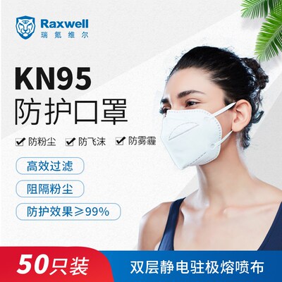 Raxwell 【CE认证】KN95口罩双层熔喷布4层防护耳戴式50只 RX9501