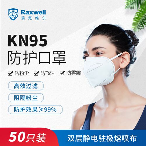 Raxwell 【CE认证】KN95口罩双层熔喷布4层防护耳戴式50只 RX9501