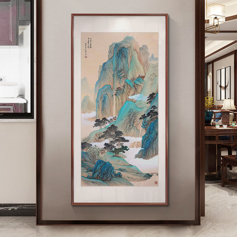 新中式入户玄关装饰画客厅沙发背景墙挂画禅意山水走廊过道竖壁画