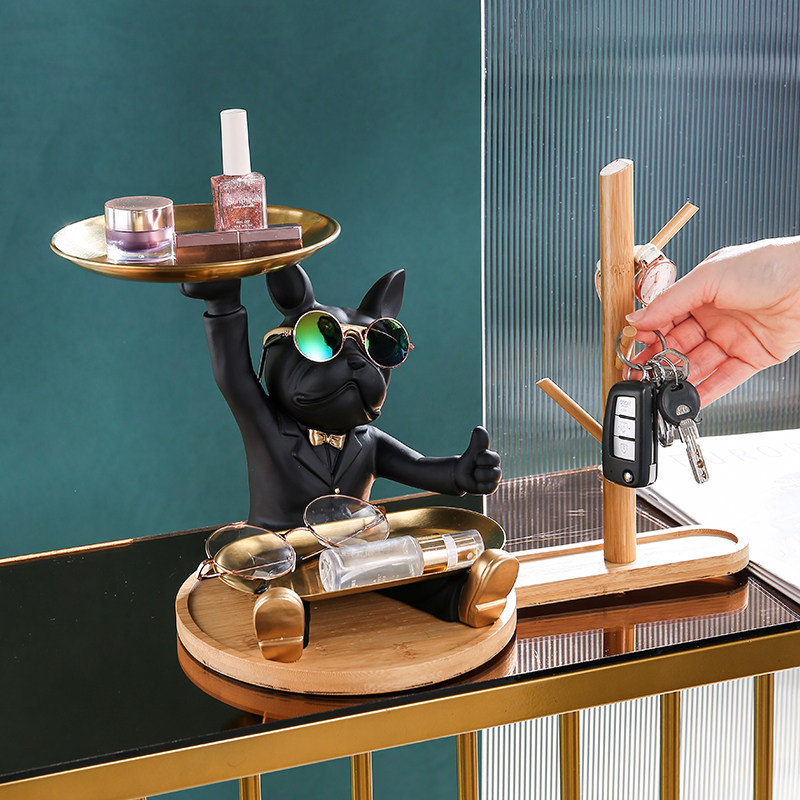 法斗犬钥匙收纳小摆件床头灯托盘茶几客厅进门玄关家居酒柜装饰品