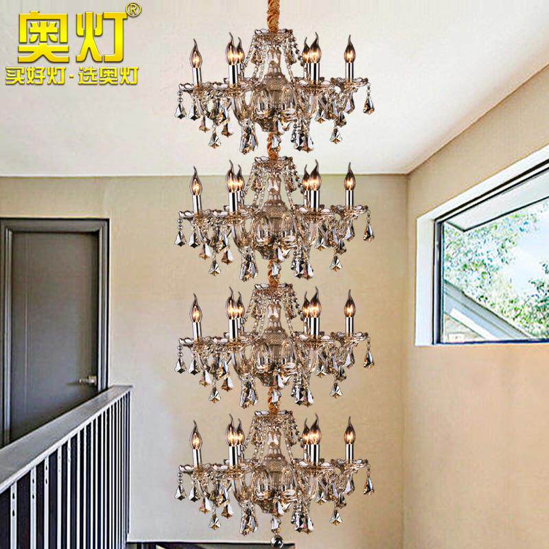 复式楼大吊灯别墅客厅中空简约楼中楼跃层长水晶旋转楼梯吊灯1395