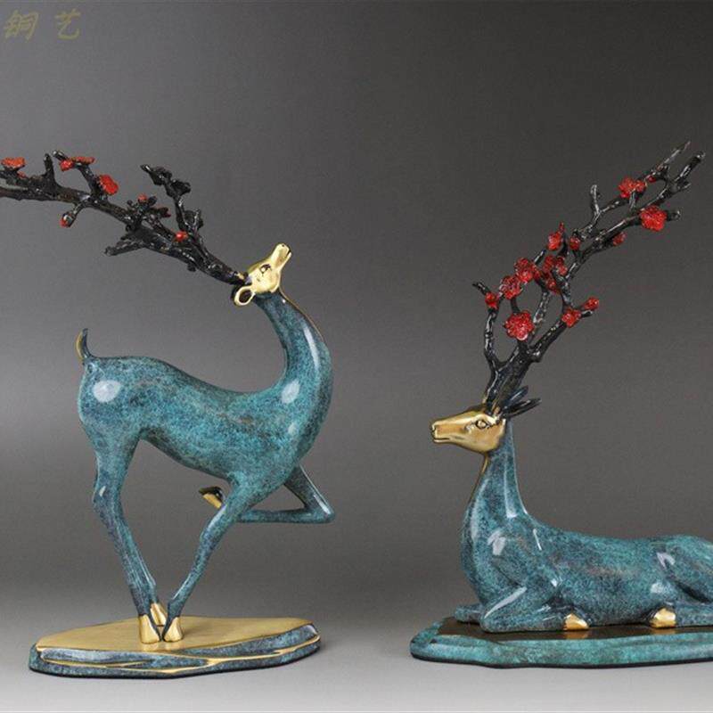 黄铜梅花鹿家居玄关摆件酒柜电视柜桌面工艺品装饰日常礼品