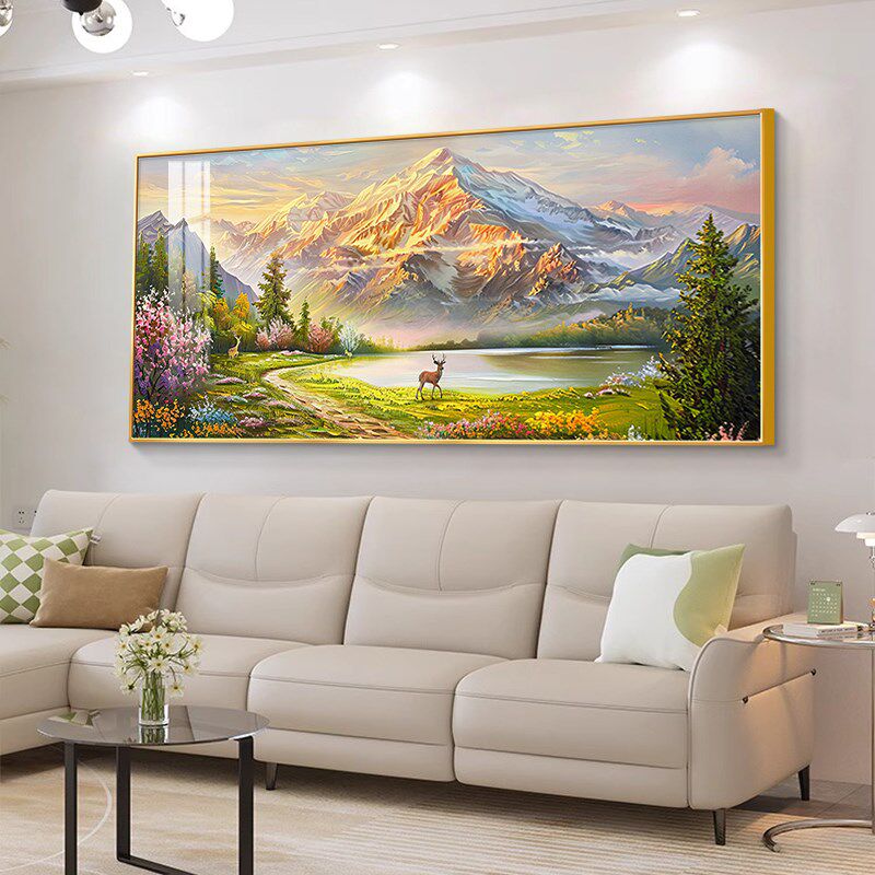 客厅装饰画金山聚宝盆山水画纯手绘油画沙发背景墙挂画轻奢高级感