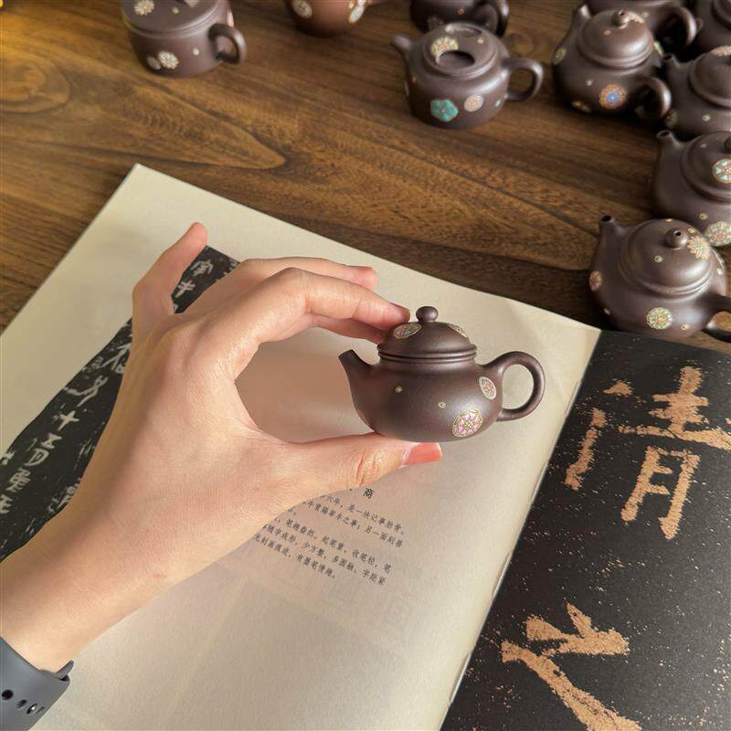 闲庭茶器【皮球花系列】迷你宝宝紫砂壶 小茶盘 原矿紫泥