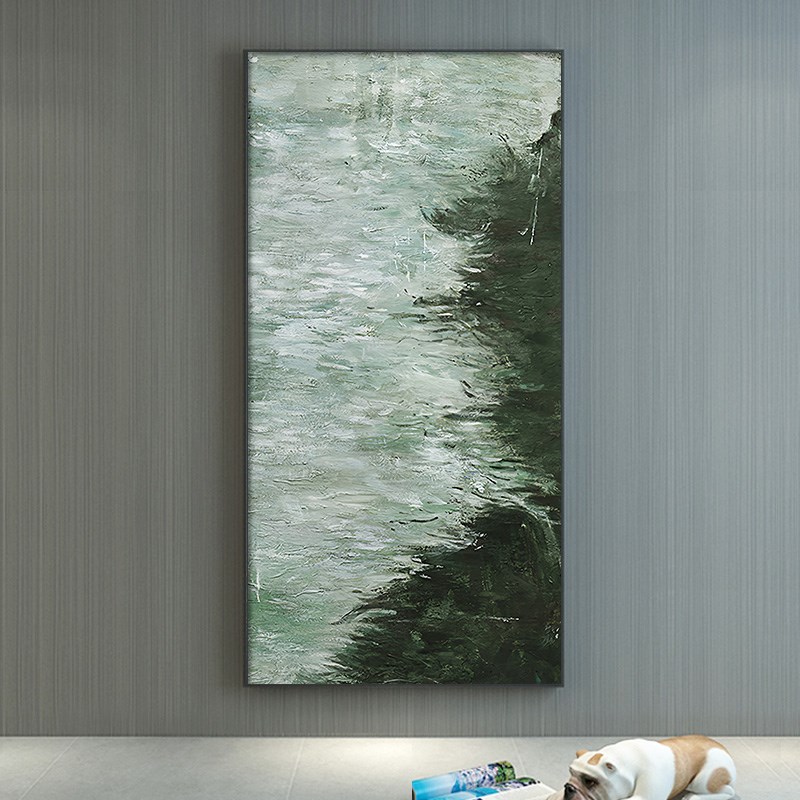玄关装饰画入户抽象楼梯间大幅挂画竖版侘寂风喷绘油画高级感壁画