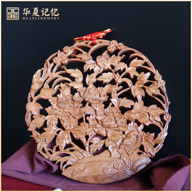 桃木中国结挂件客厅大号福字家居装饰品圆形木雕挂饰