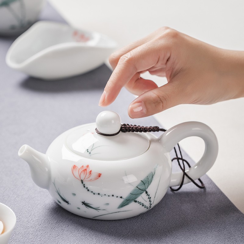 手绘功夫茶壶茶具泡喝茶器陶瓷家用个人小壶白瓷简约小清新中国风