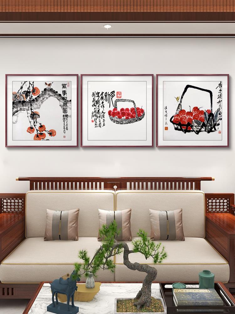齐白石名画餐厅装饰画客厅背景墙挂画新中式禅意饭厅墙面壁画国画