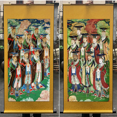 神像天帝挂画东西八帝六将神仙水陆画装饰画丝绸卷轴画防水不褪色