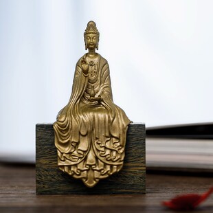西方三圣坐像神像纯黄铜观世音菩萨观音佛像麦积山石窟家居装饰品
