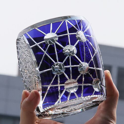 金致日式江户切子手工玻璃杯惑星洛克杯双色阴阳面威士忌酒杯小众