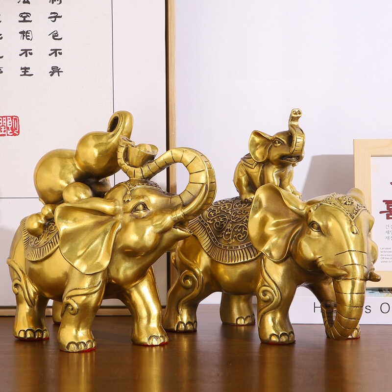纯铜大象摆件一对黄铜招财福禄吸水象家居客厅玄关办公室工艺礼品