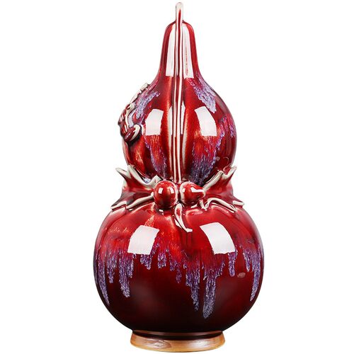 陶瓷器花瓶葫芦瓶窑变红色钧瓷家居客厅酒柜办公室装饰工艺品摆件