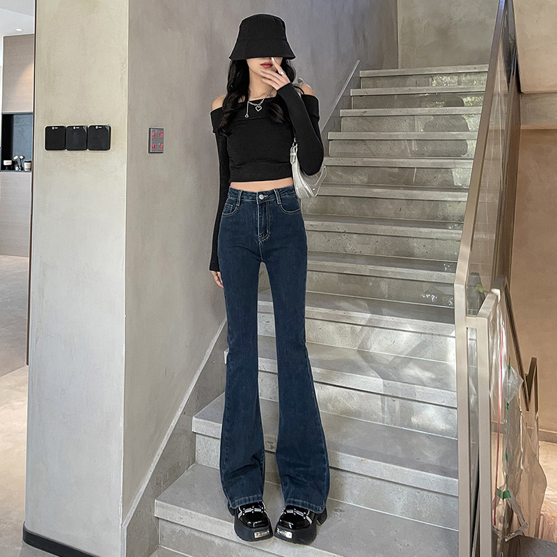 黑色牛仔裤女秋季2024年新款高腰显瘦修身百搭弹力微喇叭裤子爆款图片