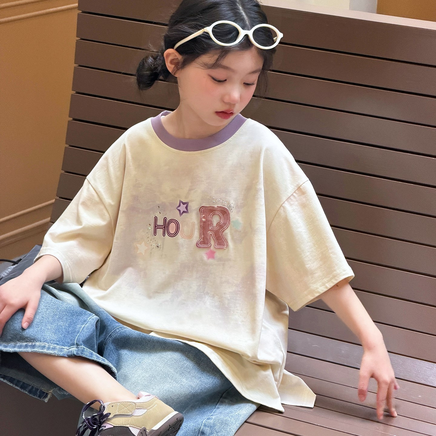 迷你巴拉巴拉女童短袖T恤2026超火儿童韩范女孩独特漂亮中大童初