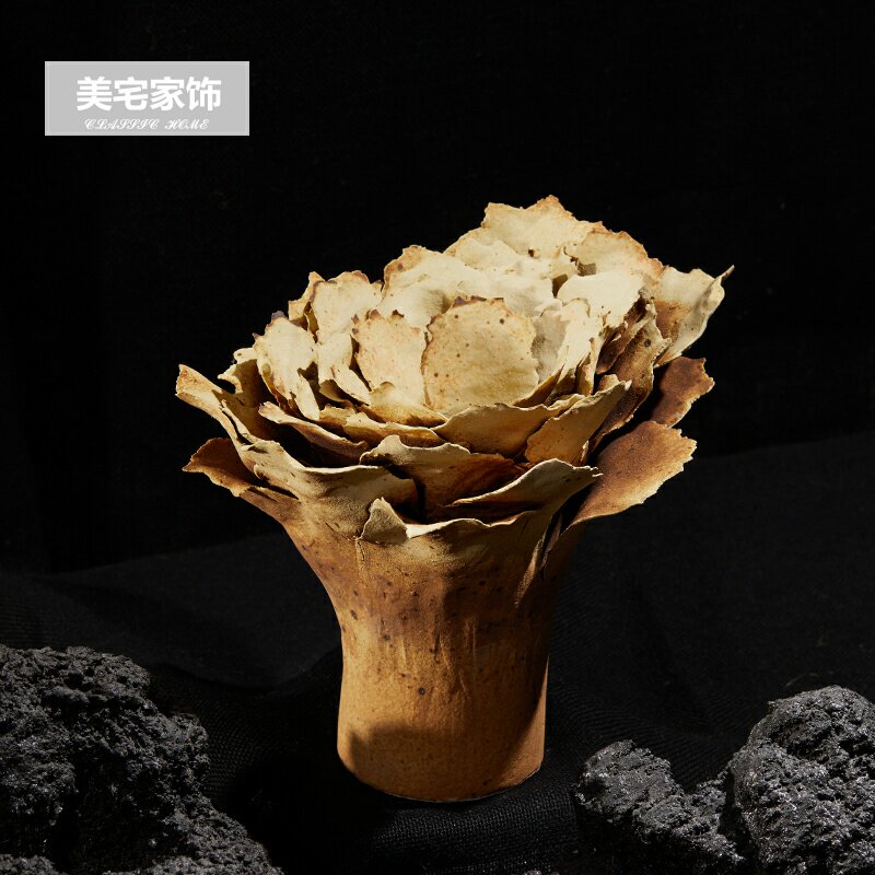 中式侘寂风陶瓷花瓣花器玻璃茶具套装组合摆件家居样板间软装饰品