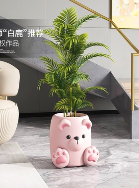 卡通熊奶油风花盆摆件家居饰品家用客厅玄关绿植花瓶乔迁新居礼品