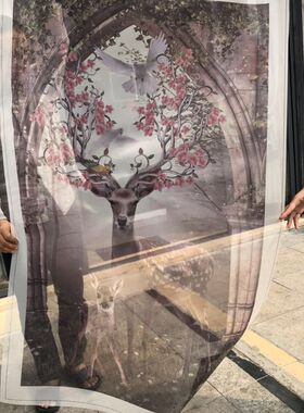 定制超大幅宽不虚边双面半透明纱布画画心芯屏风软帘隔断圆框画用