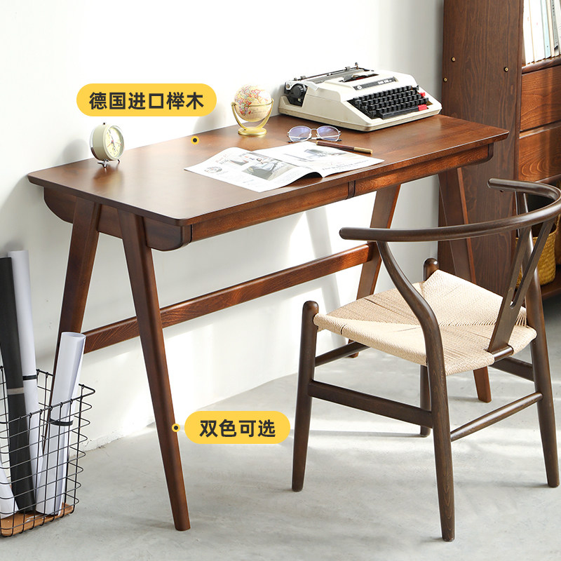 实木书桌电脑桌学习桌客厅卧室小户型写字桌榉木1米写字台简约