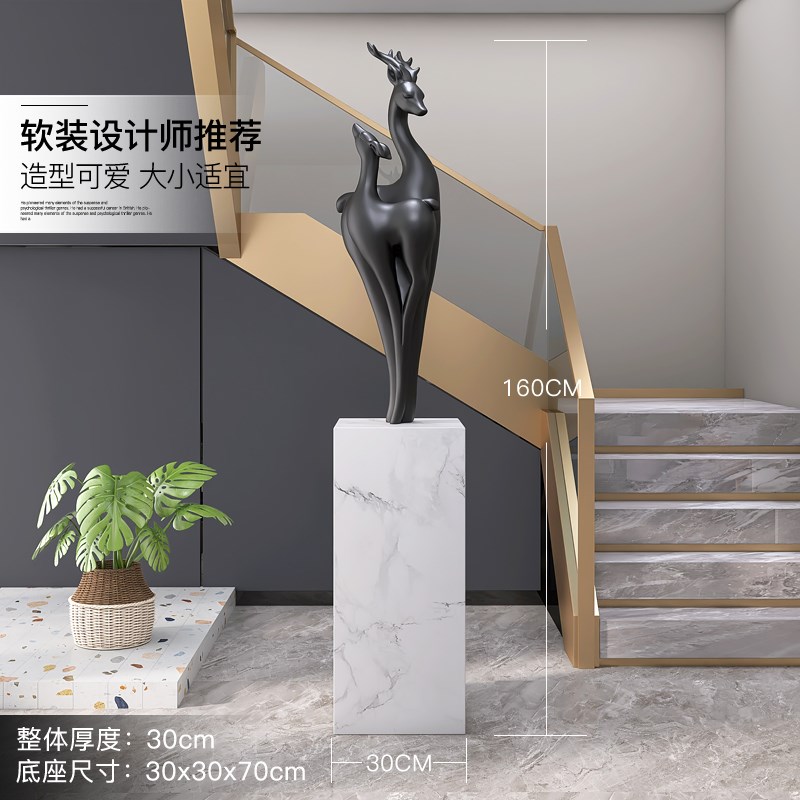 福鹿大型落地摆件轻奢客厅展厅大理石雕塑店铺装饰品开业乔迁礼品