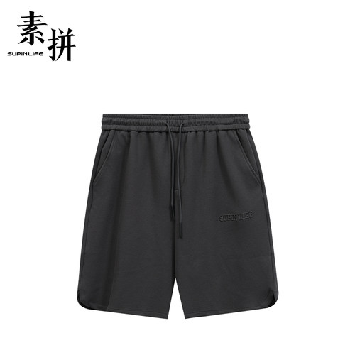 素拼男装夏季宽松极简抽绳休闲男士松紧腰五分裤运动百搭休闲短裤