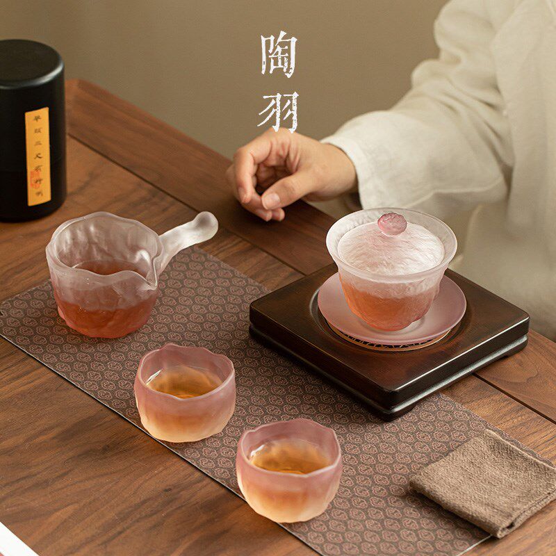 葡萄紫琉璃三才盖碗一壶两杯家用泡茶碗茶杯带公道杯功夫茶具套装