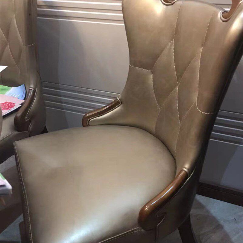耐脏不脱皮餐椅实木软包欧式皮椅子餐厅酒店饭店凳韩式棕灰色米黄
