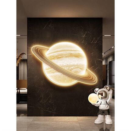 月球走廊玄关装饰画太空人背景墙挂画行星球月亮卧室带灯发光壁画