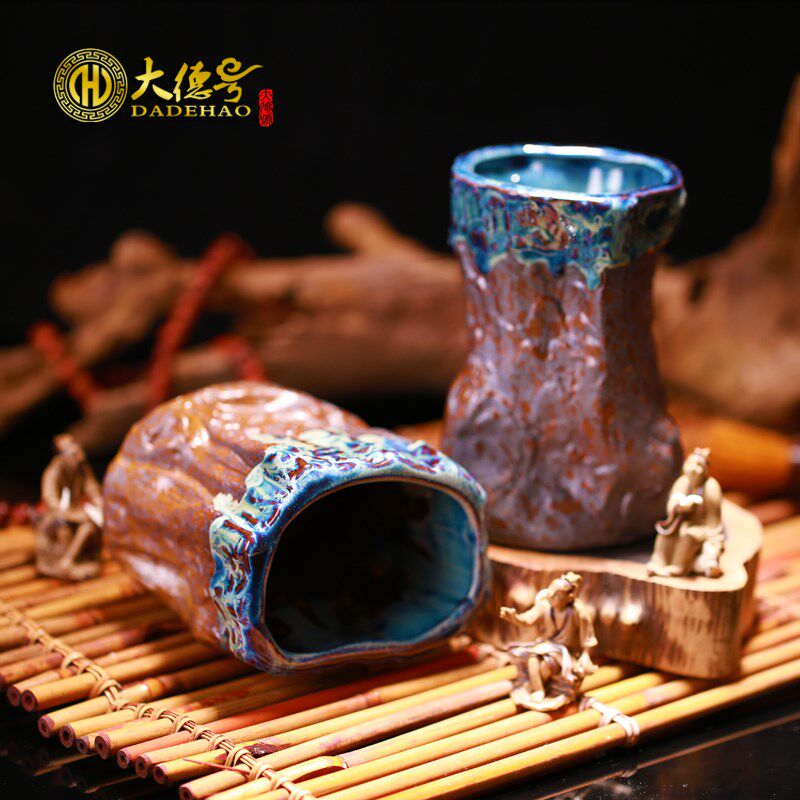 大德号 宜兴紫砂多肉植物花盆 复古树桩盆上釉欧式粗陶创意小陶瓷