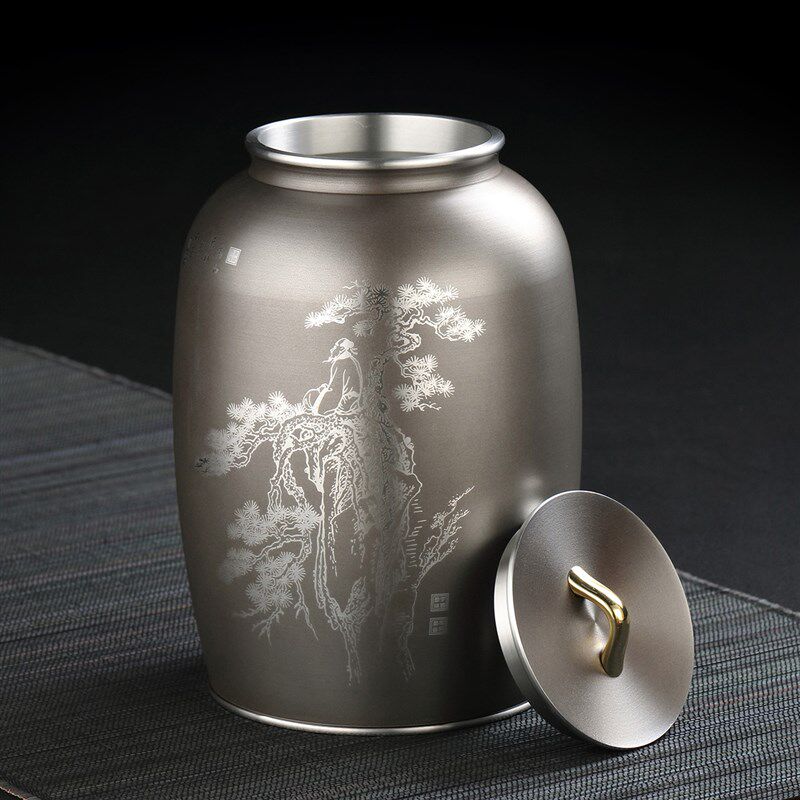 纯锡茶叶罐 白茶绿茶密封罐 普洱存茶罐子 古树茶储茶罐大号锡罐