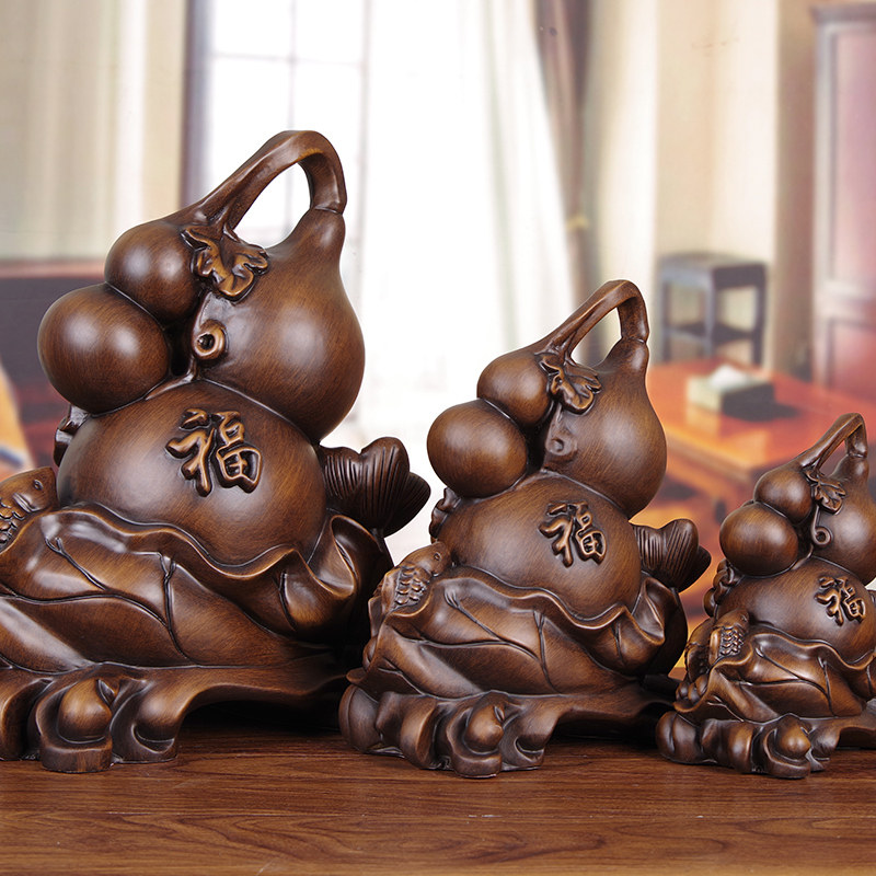 招财葫芦摆件实木雕福禄有余鱼祝寿礼品客厅玄关电视柜中式装饰品