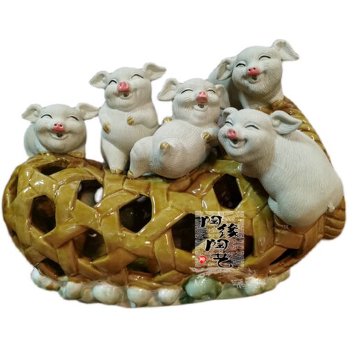 陶瓷工艺品 石湾公仔 猪笼入水 生肖 猪