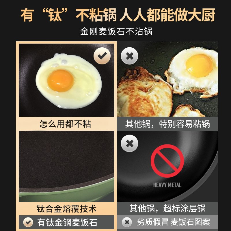 微压钛锅麦饭石不粘锅炒锅家用炒菜锅电磁炉明火专用蒸煮炒一体锅
