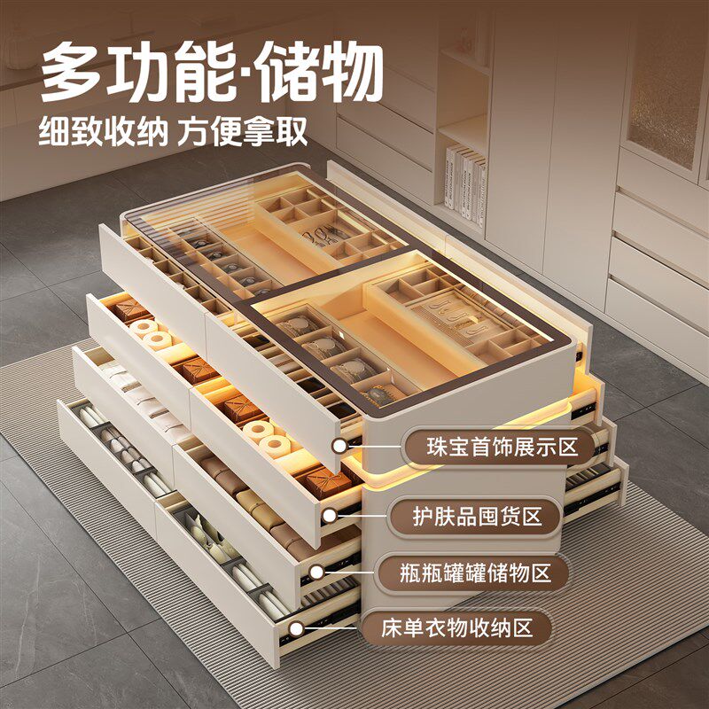 2025新款意式极简首饰中岛柜台衣帽间卧室展示柜简约双面化妆台柜