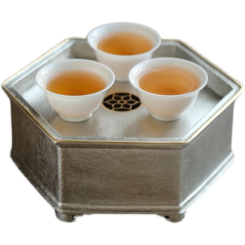 潮阳颜吉利 手工纯锡壶承锡茶盘 干泡台工夫茶船海壶承铜建水壶托