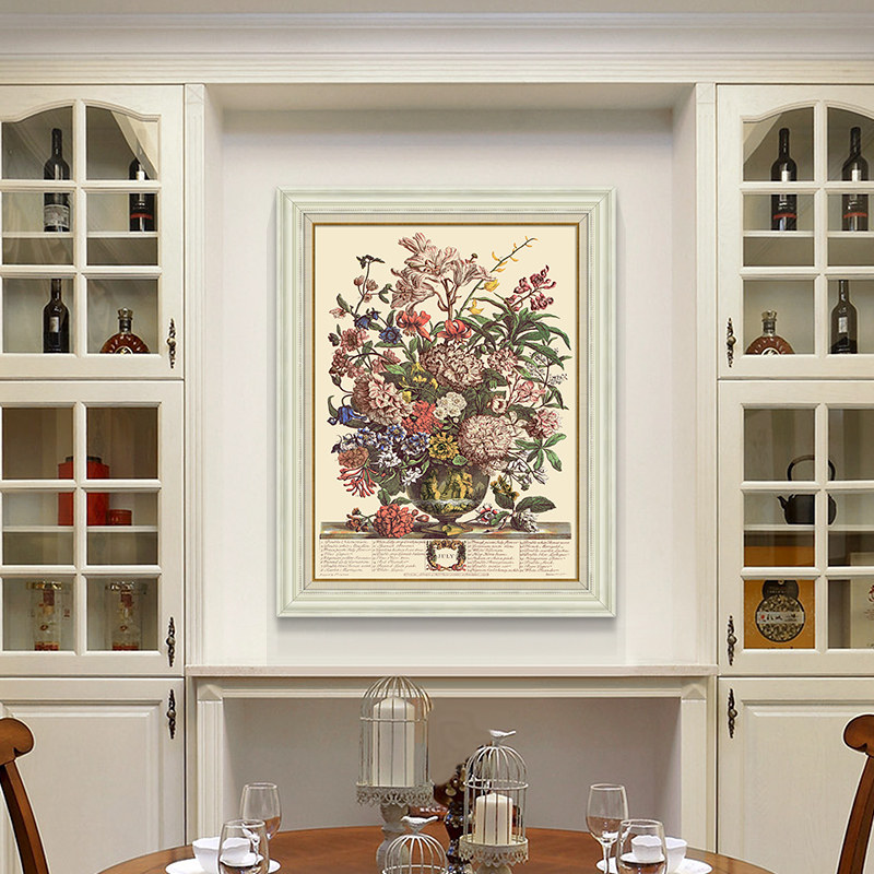 美式玄关轻奢花卉装饰画餐厅大气肌理挂画欧式复古壁画艺术仿油画