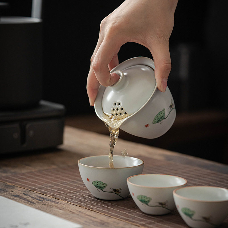 陶瓷快客杯一壶三杯盖碗旅行茶具小套装家用送礼办公茶杯整套