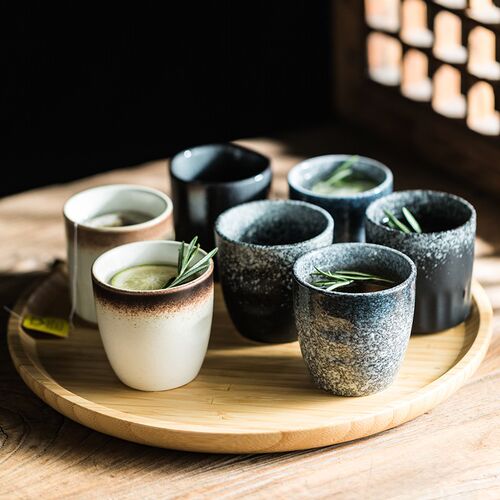 日式复古陶瓷茶杯酒店摆台早茶楼杯子餐厅饭店茶水杯酒杯餐具配件