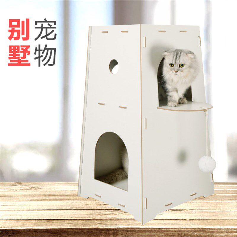 创意宠物猫窝床头柜一体木质猫咪房子双层别墅家具两层上下铺边几