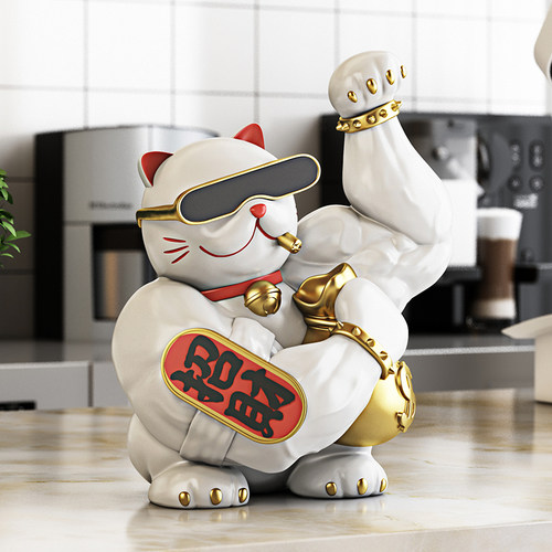 大力招财猫麒麟臂发财猫收银台装饰品公司前台摆件健身房开业礼物