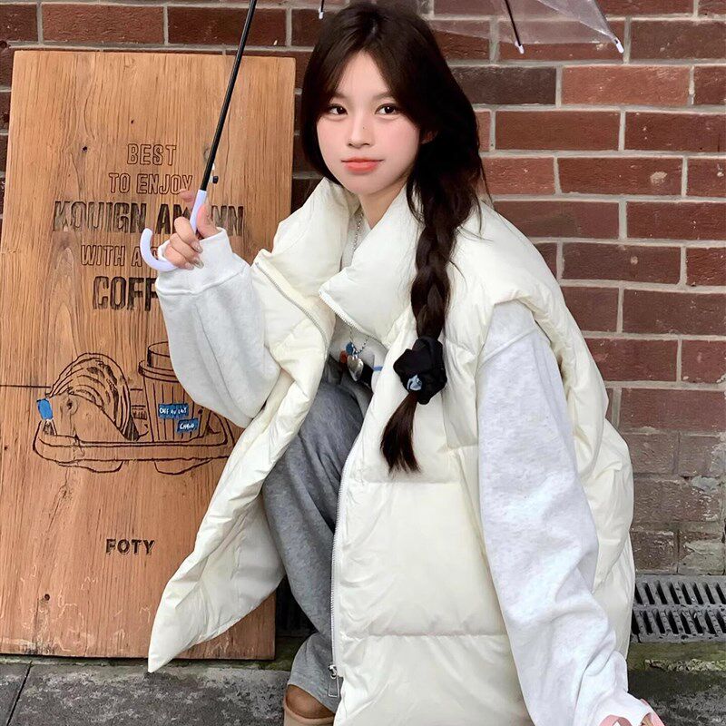 羽绒马甲女款2025秋冬新款外穿小个子洋派加厚保暖白色棉服外套图片