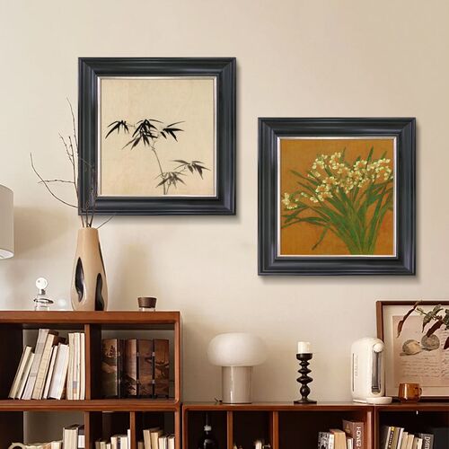 南洋中古风餐厅饭厅兰花中国风挂画卧室装饰画法式书房玄关壁画
