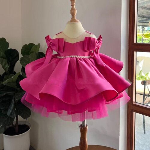 公主礼服女童生日连衣裙玫红色公主生日宴会礼服舞台表演服儿童裙