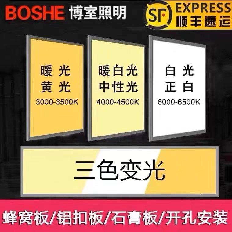 300x300厨房灯600x600led平板灯300x600x1200铝扣板暖光三色变光图片