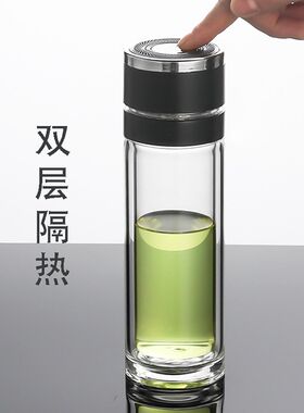 新款一键开盖单层玻璃杯细长车载便携杯子男茶杯按压速开水杯大容