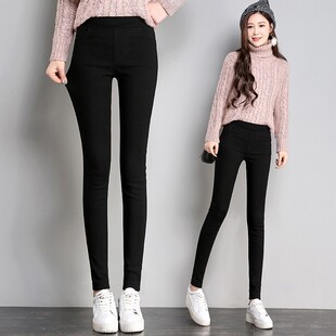 加绒加厚打底裤女外穿2021春秋新款韩版弹力显瘦黑色小脚铅笔裤子