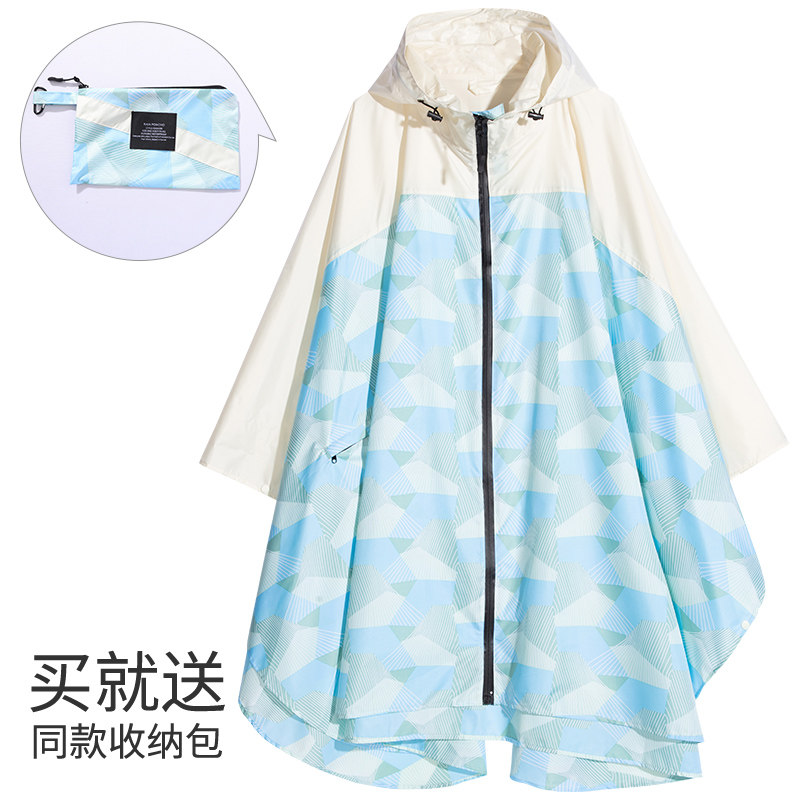 成人时尚斗篷雨衣小清新几何格子大码徒步旅行背包男女雨披玩水服